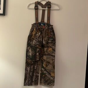 Field and Stream youth small camouflage pants with suspenders